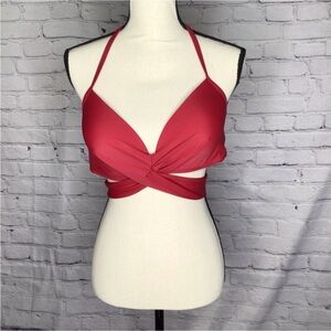 SHEIN Red Wrap Halter Push Up Wireless Bikini Top XL